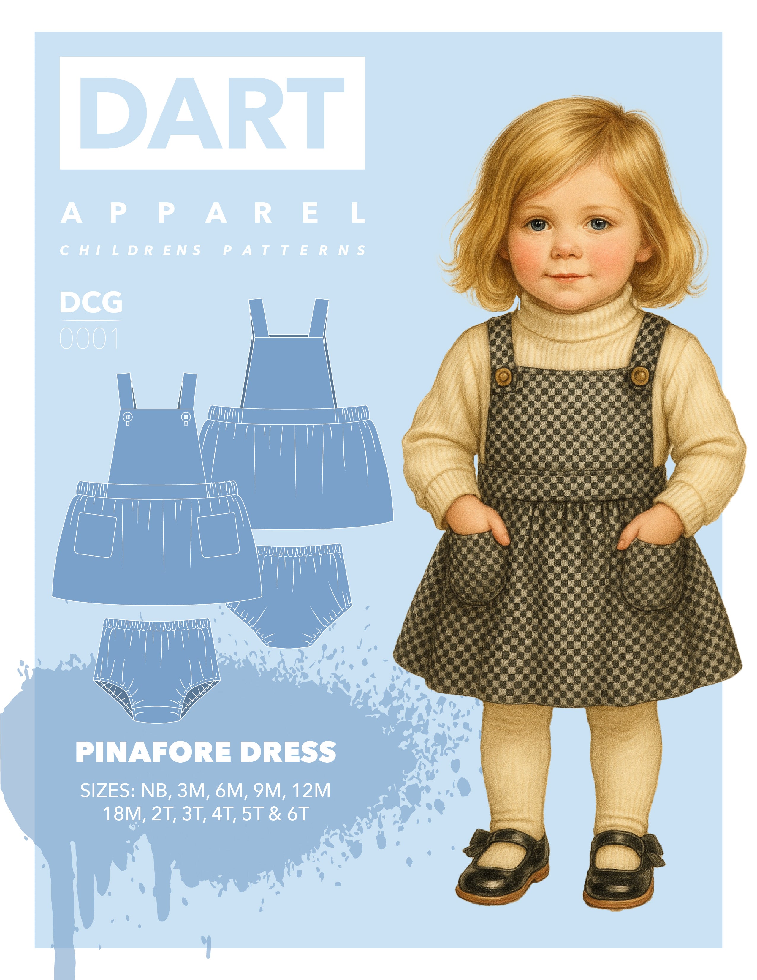 Children's Pinafore Dress Sewing Pattern Sizes NB-6T Dart Apparel Children's Pinafore Dress Sewing Pattern Sizes NB-6T Dart Apparel