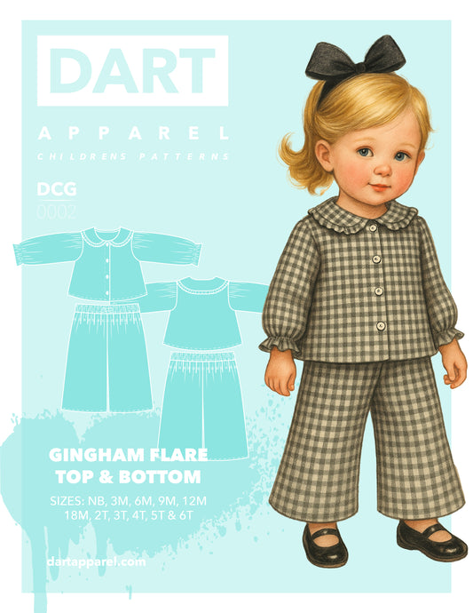 Children's Gingham Flare Top & Bottom  Sewing Pattern – Sizes NB-6T